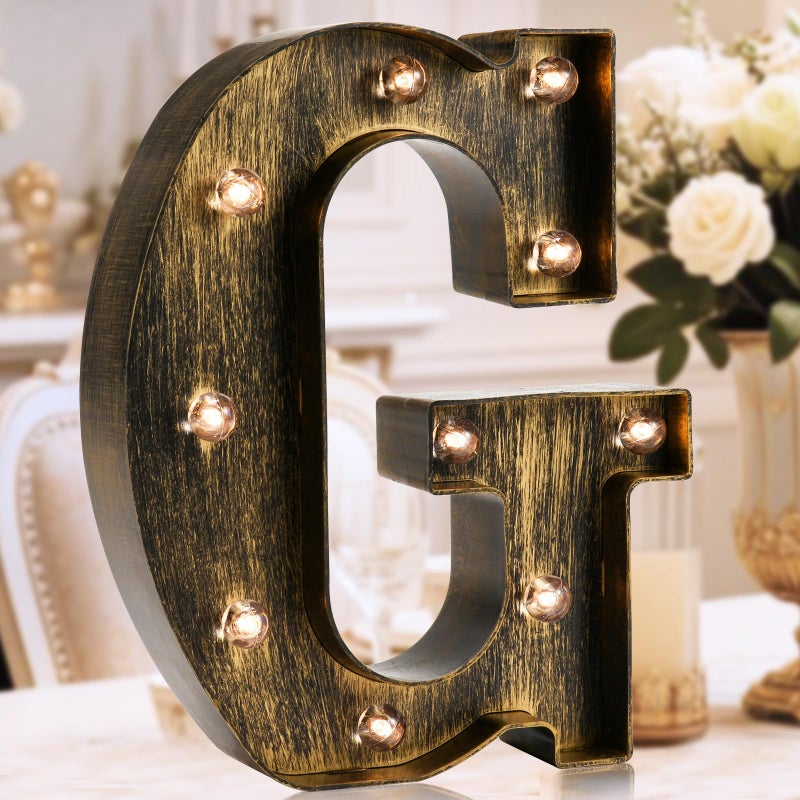 OYCBUZO Golden Black Led Marquee Letter - Industrial, Vintage Style Light Up Alphabet Letter Sign for Cafe Wedding Birthday Party Christmas Lamp Home Bar Initials Decor - G - Image 1